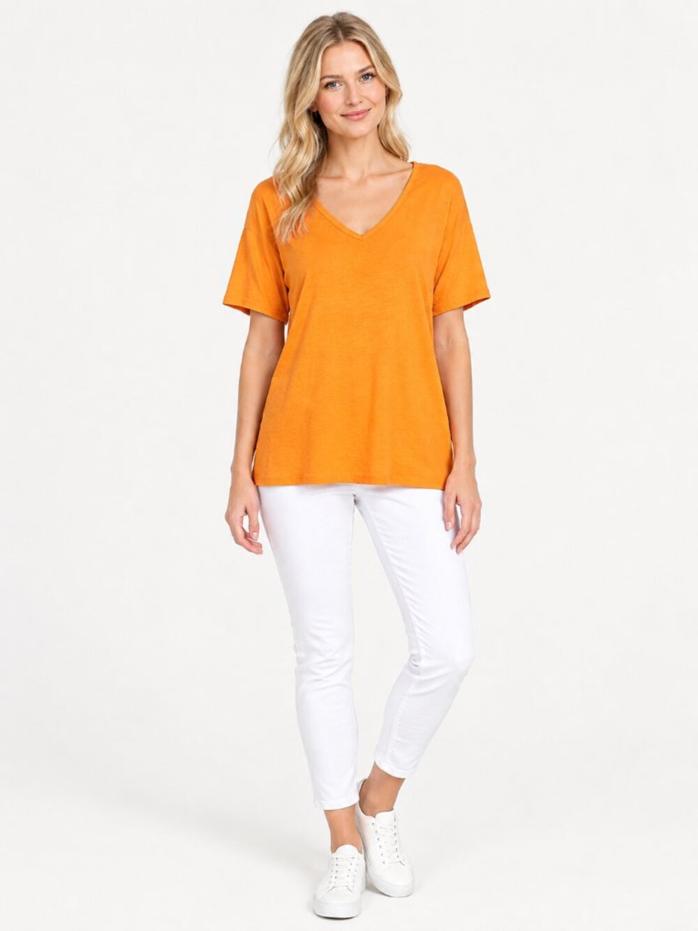 2/$30 Chico's The Ultimate Tee Scoop V-Neck Short Sleeve Orange 16 #A4900